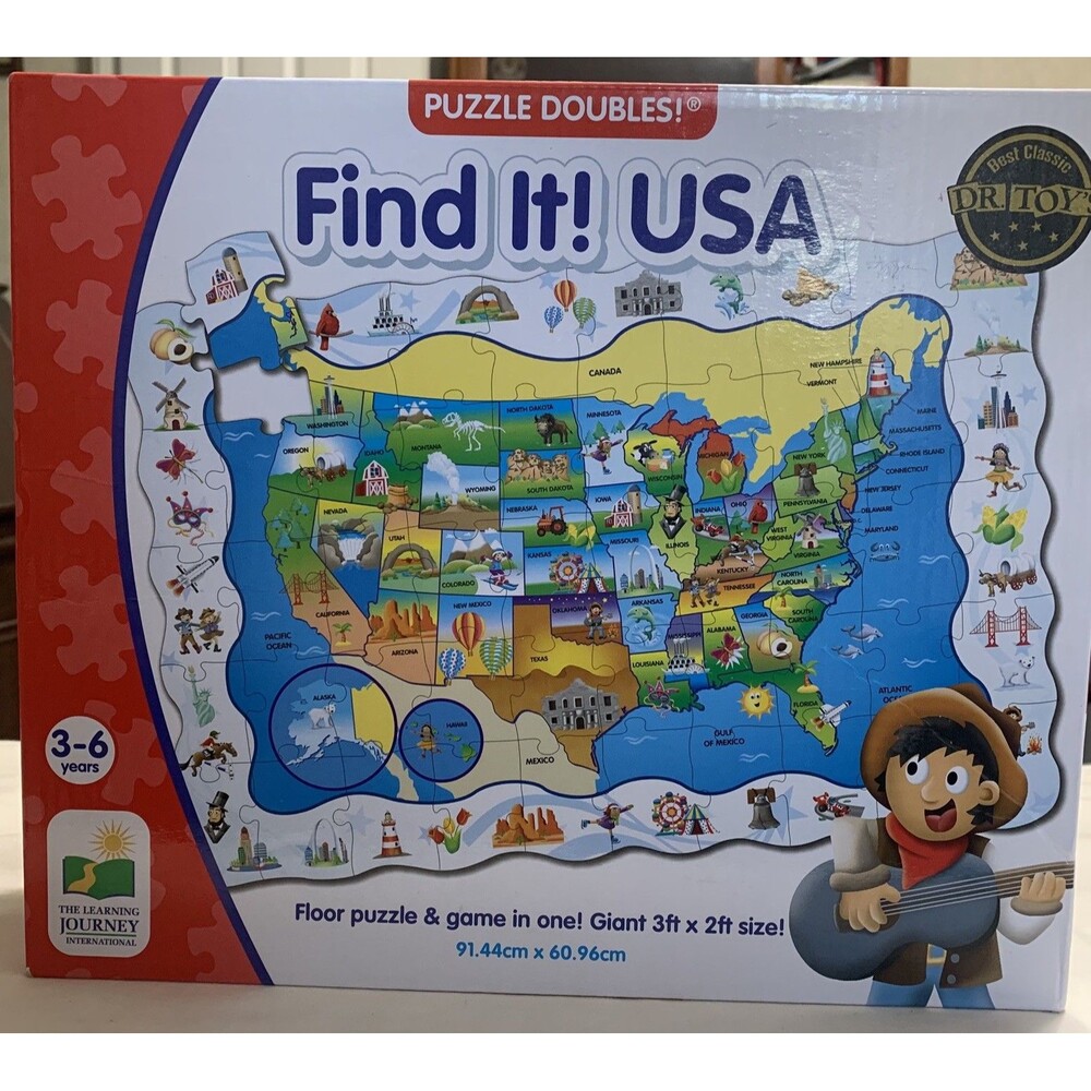 "FIND IT! USA".~Giant Floor Puzzle Doubles Puzzle & Game in One! 3' x 2' Map